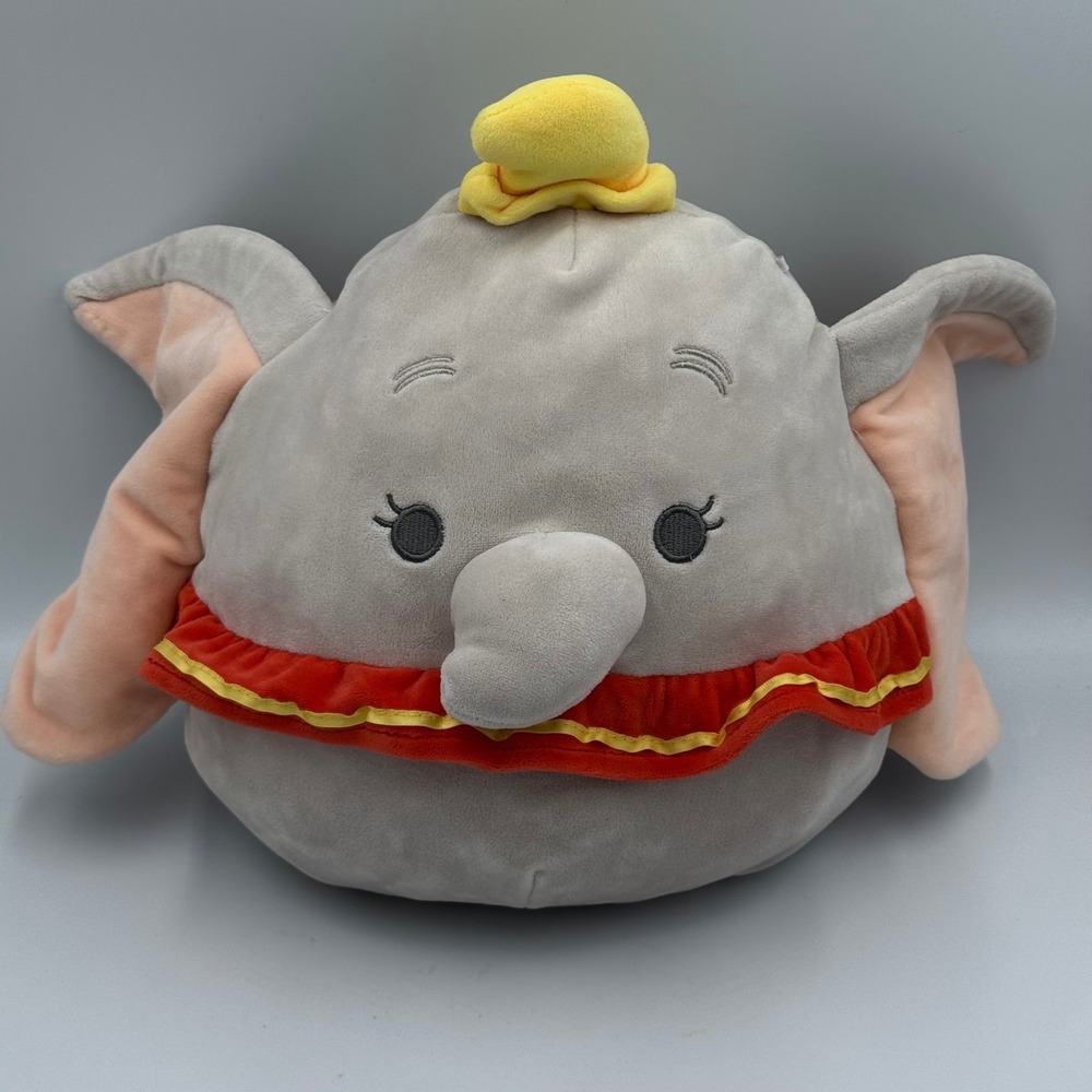 Disney Dumbo Squishmallow 10 Inch Plush Kellytoy Elephant Grey Yellow Hat